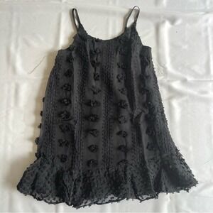 &Merci Black Floral Embroidered Chiffon Swing Dress Women Medium NWT Mini Party